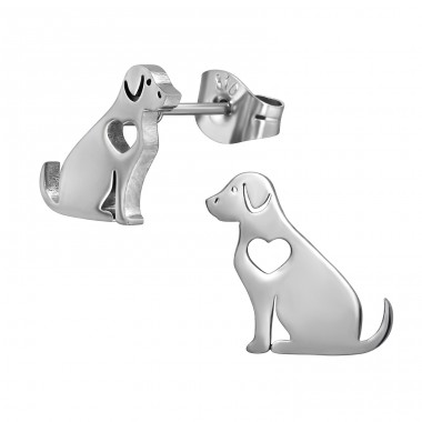 Dog With Heart - 316L Surgical Grade Stainless Steel Steel Ear Studs A4S49431