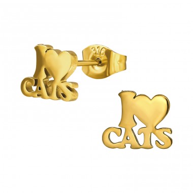 Golden I love cats - 316L Surgical Grade Stainless Steel Steel Ear Studs A4S49440