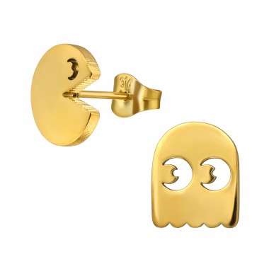 Golden Pacman - 316L Surgical Grade Stainless Steel Steel Ear Studs A4S49446