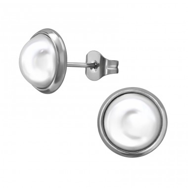 Round with Pearl - 316L Surgical Grade Stainless Steel Steel Ear Studs A4S49449