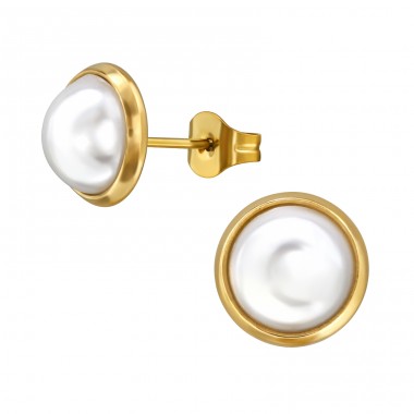 Golden Round with pearl - 316L Surgical Grade Stainless Steel Steel Ear Studs A4S49450