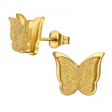 Golden Butterfly - 316L Surgical Grade Stainless Steel Steel Ear Studs A4S49452