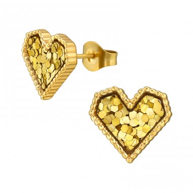 Golden Heart - 316L Surgical Grade Stainless Steel Steel Ear Studs A4S49457