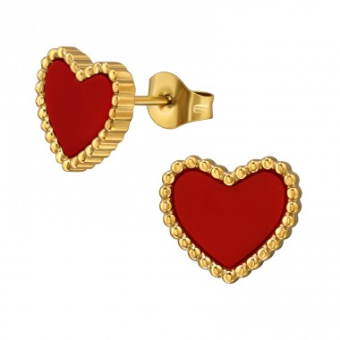 Golden Red Heart - 316L Surgical Grade Stainless Steel Steel Ear Studs A4S49472