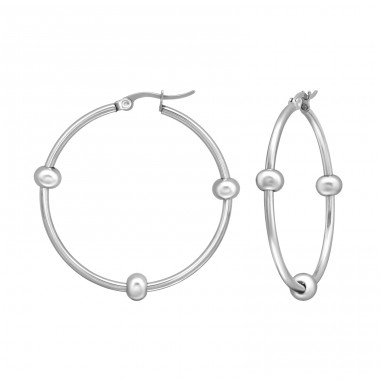 40mm hoops with 3x balls - 316L Surgical Grade Stainless Steel Steel Earrings A4S45551