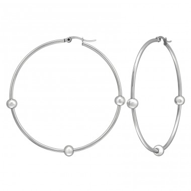 60mm hoops with 3x little balls - 316L Surgical Grade Stainless Steel Steel Earrings A4S45552