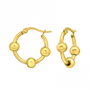 20mm golden hoop with 3x balls - 316L Surgical Grade Stainless Steel Steel Earrings A4S45553