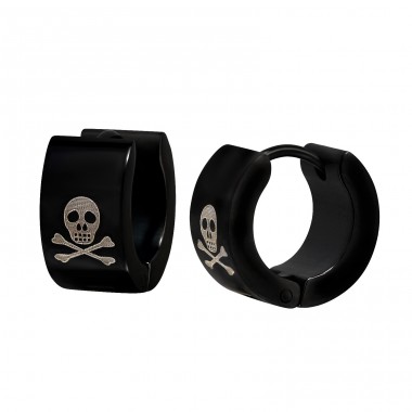 Black Round with skull - 316L Surgical Grade Stainless Steel Steel Earrings A4S49105