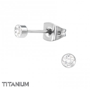 Titanium Round Ear Studs With Crystal  - Titanium Titan Ear Studs A4S38448