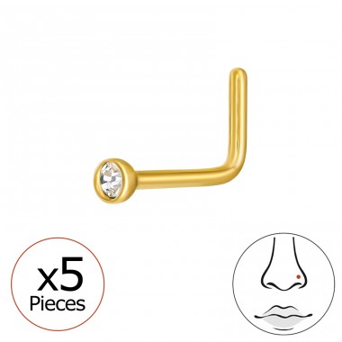 Pozlacený piercing do nosu s křišťálem 2mm (20 G) 5 kusů - Titan Titanium Nose Jewelry A4S47750