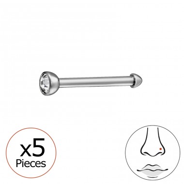 Rundes Nasenpiercing 2mm mit Kristall, (20 G) 5 Stück - Titan Titanium Nose Jewelry A4S47762