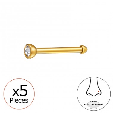 Goldenes Rundes Nasenpiercing mit Kristall 2mm, (20 G) 5 Stück - Titan Titanium Nose Jewelry A4S47763