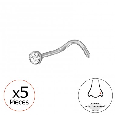 Srebrny Piercing z Kryształem 0,8 mm (20 G) 2 mm - 5 sztuk - Tytan Titanium Nose Jewelry A4S47905