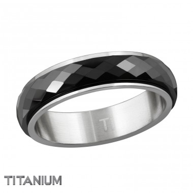 Titanium Faceted Black Ceramic Spinner Ring - Titanium Titan Rings A4S38555