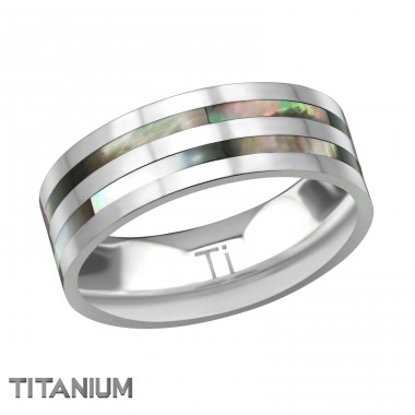 Titanium Double Line Ring With Abalone Shell - Titanium Titan Rings A4S38558