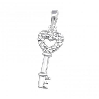 925 Sterling Silver Heart and Key Pendant Necklace for Women 