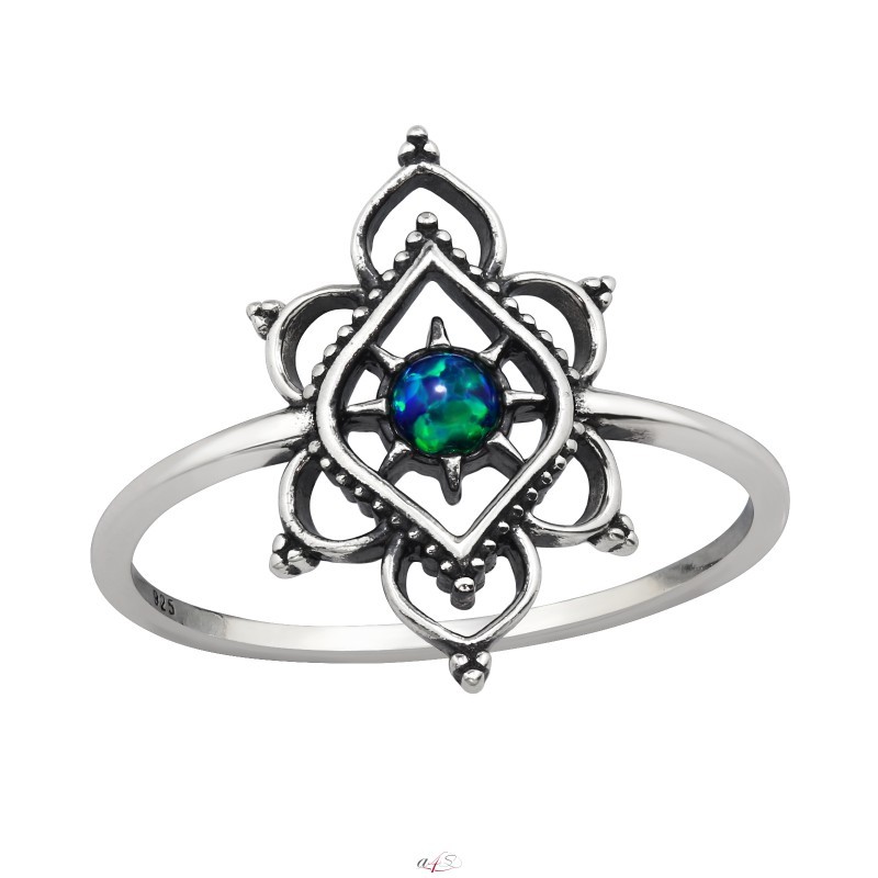 Diamond & Opal Oxidized 925 Sterling discount Silver Ring